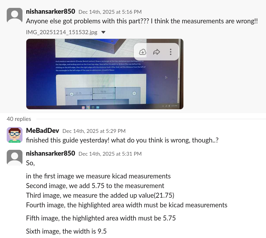 Slack message about the mistake in the guide